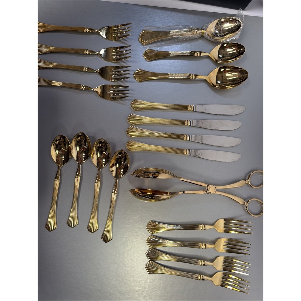 International Silver GOLDEN FLAIR Gold Electroplate EP Flatware Set 26 Pieces‎